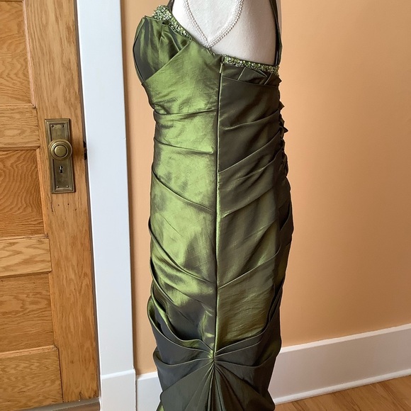VINTAGE Green Ruched Sequin Evening Gown - Picture 7 of 16